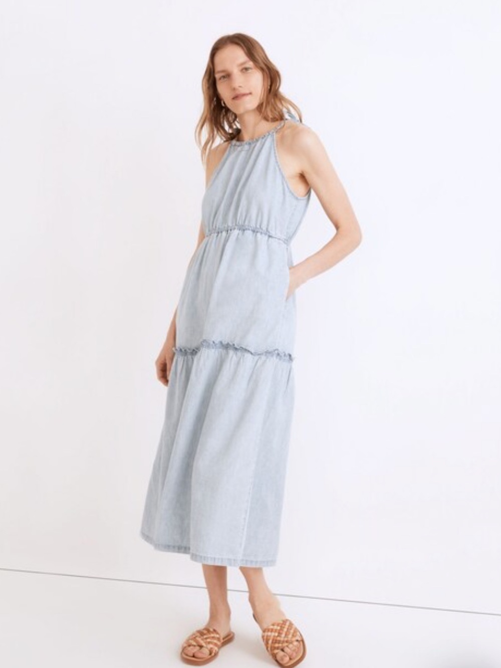 Madewell Cutaway Tiered Midi Dress: TENCEL™ Denim Edition Size 0